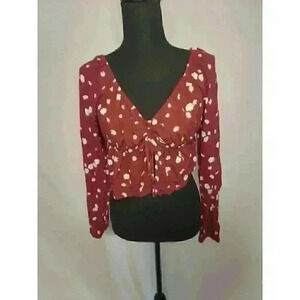 LA Hearts Burgundy Floral Teen Crop Top Long Sleeve SIZE M